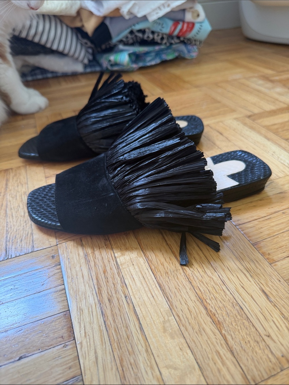 Christian Louboutin Black Fringe Suede Slide Sandals - Picture 2 of 5